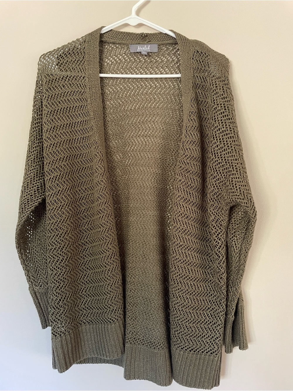 Open-Front Olive Knit Cardigan